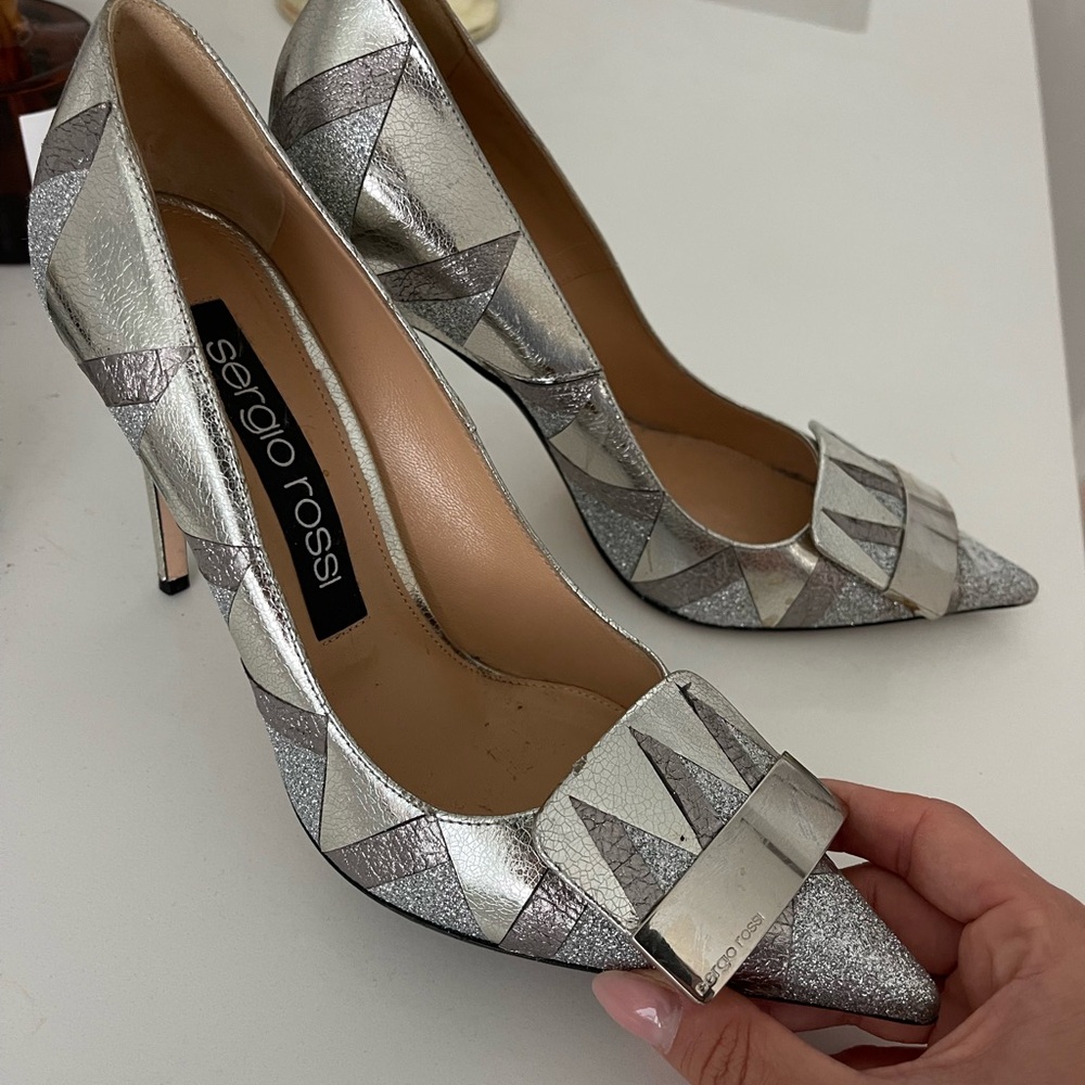 Sergio Rossi Silver and Gray Stiletto Heels